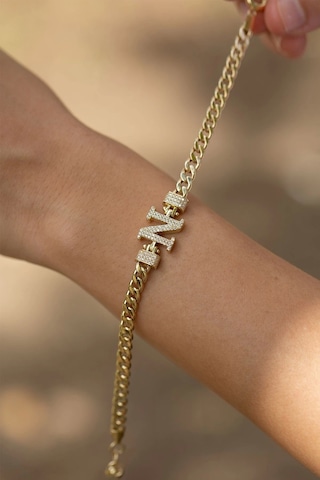 Çgk Çiğdem Gürel Kuyumculuk 14 Ayar Taşlı N Harfi Gurmet Altın Bileklik Çok Renkli