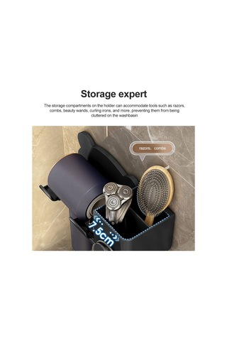 Saç Kurutma Makinesi Duvara Monte Tutucu Banyo Rafı Depolama Rafı İçin, Stil: Gri Yükselt Gri