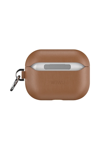 Apple Uyumlu AirPods Pro 3 Wiwu Hc-201 Parmak İzi Bırakmayan Deri Kılıf Kahverengi Kahverengi