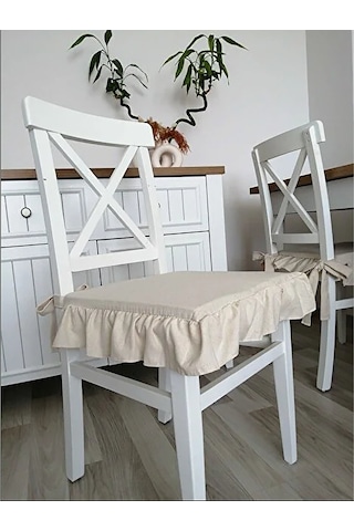 İskandinav Stil Naturel Buldan Keten Fırfırlı Bağcıklı Sandalye M