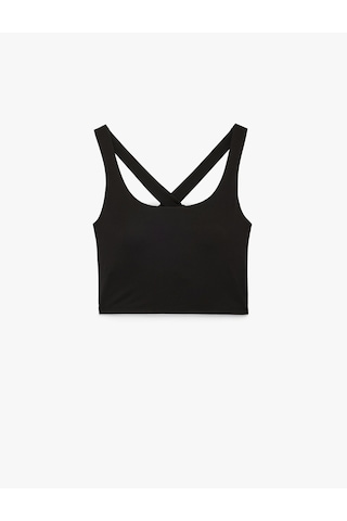 Koton Çapraz Askılı U Yaka Kolsuz Crop Spor Bluz Siyah 6sak30156nk