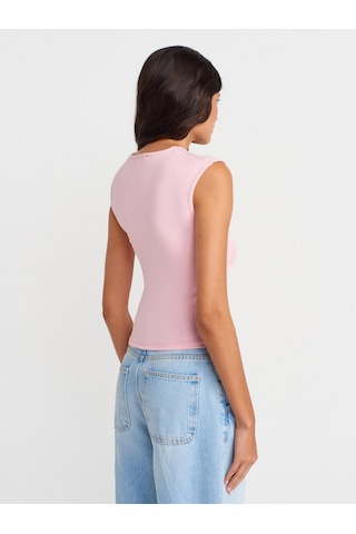 Dilvin 21054 Büzgülü Basic T-shirt-toz Pembe Toz Pembe