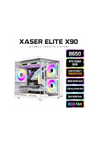 Xaser Elite X90 R7-7800X3D 16 GB 1 TB SSD 8 GB RTX5060 Masaüstü Oyuncu Bilgisayarı