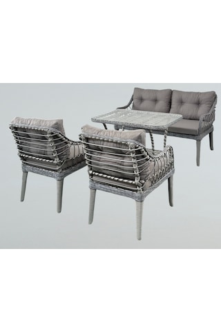Kaş 2+1+1+sehpa Bahçe Balkon Mobilyası,gri Rattan/gri Kumaş Gri