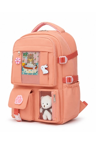 Quovo Kawaii Kore Tarzı Full Aksesuarlı Yerli Günlük Okul Çantası Kız Erkek Beslenme Kalemlik Çanta Seti Eflatun