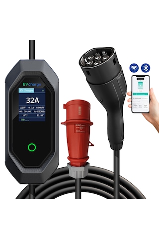 Evcharge 22 Kw Elektrikli Araç Taşınabilir Şarj Istasyonu 32a Tip-2 5x32a 5 Mt Tip2 Mobil Uygulama 22.0 KW