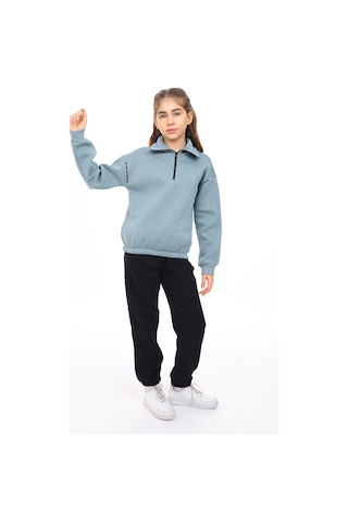 Toontoy Kids Toontoy Kız Çocuk 2'li Takım Baskılı Balıkçı Yaka Fermuarlı Sweatshirt & Beli Paçası Lastikli Cepli Jogger Eşofman Altı - Renk Bloklu 3 İplik Şardonlu Mint