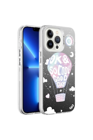 Apple Uyumlu iPhone 13 Pro Kılıf Desenli Zore Silver Sert Kapak Balloon