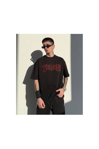 Zaee Vegas Taşlı Oversize Tişört Siyah