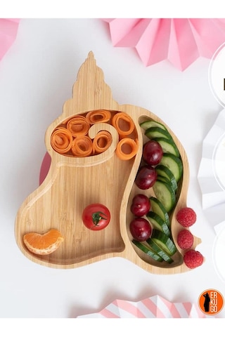Bambu Unicorn 2 Bölmeli Doğal Bebek & Çocuk Mama Tabağı