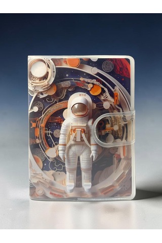 3d Görünümlü Astronot A7 Not Defteri , Çıt Çıtlı Cep Defteri - Turuncu