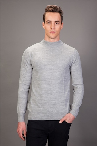 Tudors Slim Fit Dar Kesim Yarım Balıkçı Yaka Düz Erkek Kazak-13640 Gri