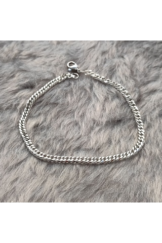 Chavin 4 mm. 21 cm. Gri Çelik Erkek Bileklik es34 Çelik