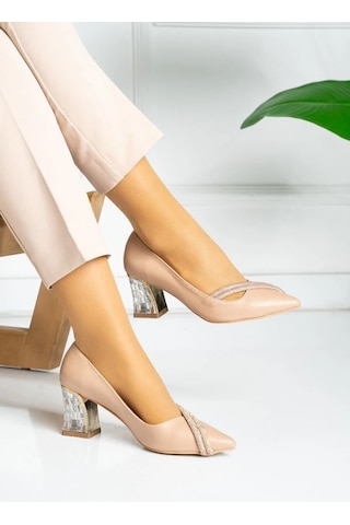 Feles Çift Şerit Stiletto Kadın Topuklu Ayakkabı Ten