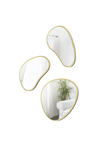 Hubba Pebble Duvar Montaj Aynaları, 3'lü Set, Pirinç Çok Renkli