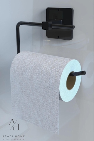 Atacı Yapışkanlı 5 Li Siyah Uzun Havlu Askısı Fön Askısı Wc Tuvalet Kağıtlık Rulo Havluluk Askı Banyo Seti Siyah