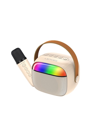 Lenyes S227 Rgb Işıklı Askılı Mikrofonlu Bluetooth Speaker Hoparlör V5.3 Bej Bej