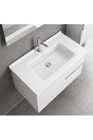 Dura Sees Tezgah Üstü Slim Lavabo 80x46,5 Cm Dolap Uyumlu Batarya Delikli Beyaz 5820