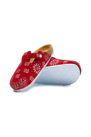 Comfortfusse Folk Capri - Erkek Ortopedik Deri Sabo Terlik Kırmızı Süet Deri