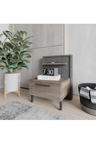 Robin Home Denver Komodin 2 Çekmeceli Metal Ayaklı Kahve-Beton D5