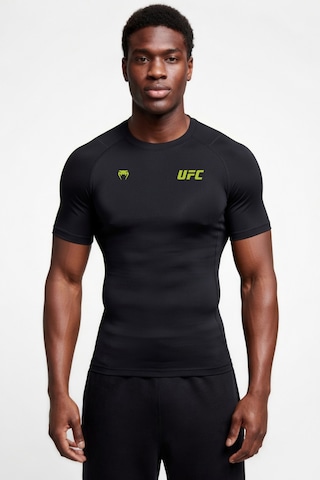 Premium Ufc Sarı Neon Logo Siyah Kısa Kol Compression Erkek T-shirt Spor Gym Fitness Boks Kickboks Siyah