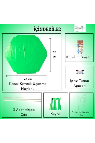 Uçurtma Yapım Seti / Naylon Altıgen / Ahşap Çıtalı / Yeşil