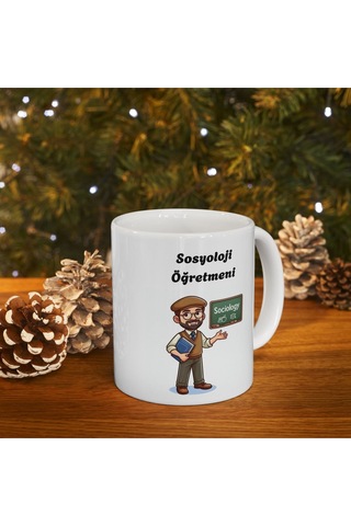 Erkek Sosyoloji Öğretmeni Hediyelik Baskılı Porselen Beyaz Lüks Kupa Bardak Beyaz