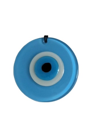 Nazar Boncuklu Deri İpli Bebe Mavisi Renginde Cam Duvar Süsü