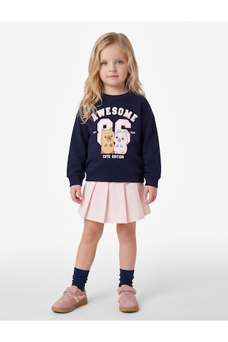 Koton Baskılı Uzun Kollu Bisiklet Yaka Şardonlu Sweatshirt Lacivert 7wmg10138ak