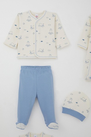 Breeze Erkek Bebek Hastane Çıkışı 8 Li Sevimli Deniz Hayvanları Desenli 0-3 Ay, Krem Krem