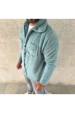 Freedom Store Erkek Pelüş Polar Hırka Gömlek Yakalı İlik Düğmeli Göğüs Cepli Yumuşak - Bebe Mavisi Bebek Mavi