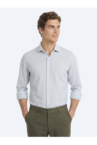 Kip Yeşil Düz Regular Fit Uzun Dokuma Casual Pamuk Karışımlı Gömlek