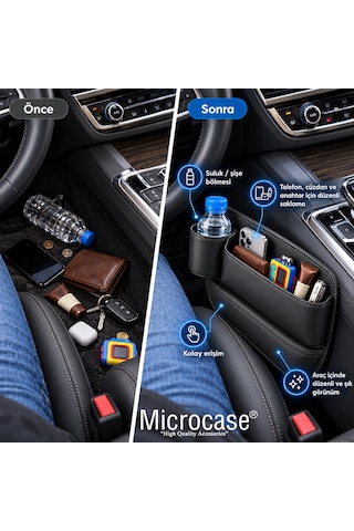 Microcase İçecek Bölmeli Oto Araç Koltuk Yanı Eşya Düzenleyici Organizer 2in1 Sağ Sol Set Al7014 Siyah
