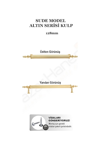 Sude Model Altın Altın Serisi Lüks Mobilya Kulpu 128 Mm - 160 Mm - 192 Mm - 224 Mm Seçenekli, Seçtiğiniz Ebat 2 Adet Gelir Altın 128mm
