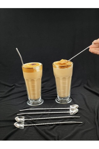 6 Lı Metal Kaşıklı Pipet Paslanmaz Çelik Pipet Temizleme Fırçası Hediyeli Sadece Pipet