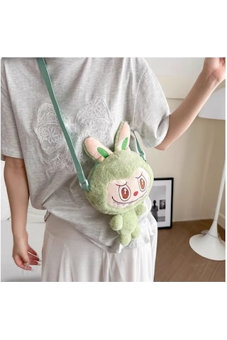 Labubu Karikatür Peluş Kız Çocuk Sevimli Çapraz Mini Çanta Yeşil