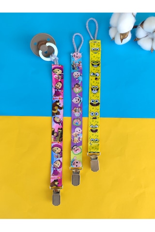 3baby 3'lü Bebek Emzik Askısı Seti - Emzik Tutucu - Emzik Zinciri Çok Renkli