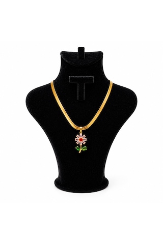Premium 316l Papatya Model Renkli Tasarım Kolye Gold , Pembe-kırmızı-yeşil