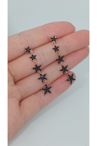 Taşlı Kayan Yıldız Model Rose Kaplama 925 Ayar Gümüş Küpe Modern Tasarım Gümüş