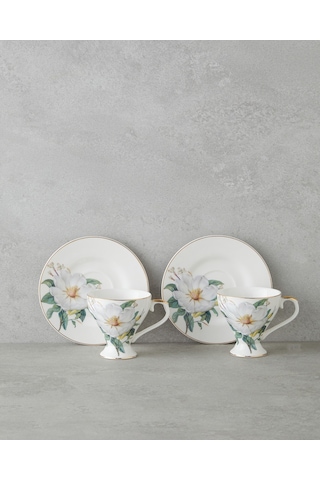 Garden Lovely New Bone China 4 Parça 2 Kişilik Kahve Fincan Takımı 90 Ml Yeşil-beyaz Yeşil-beyaz
