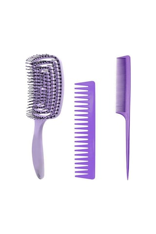 Suofeng 3'lü Saç Fırçası Ve Tarak Seti - Dolaşmayı Önleyen Kalın/ince/düz/kıvırcık Saçlar İçin Paddle Fırça Styling Seti, Islak/kuru Kullanım 4 Renk Erkek & Kadın