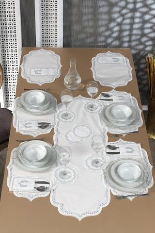 Nişan Keten Nakışlı Amerikan Servis Takımı 19 Parça Silver Gümüş