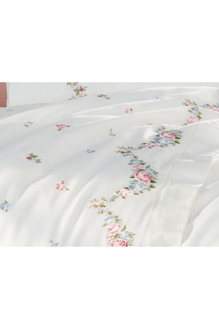 Dantela Lara Nakışlı Pamuk Saten Nevresim Takımı Krem