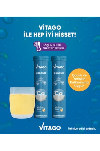Vitago Kalsiyum D3 K2 Vitamini İçeren Takviye Edici Gıda 2 x 20 Efervesan Tablet