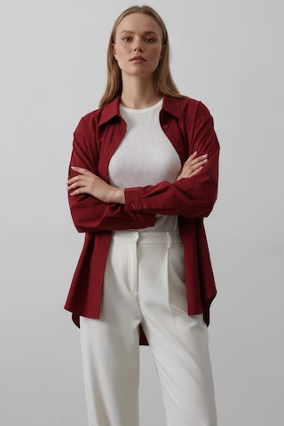 Cemo Oversize Akışkan Kumaş Uzun Kollu Rahat Kalıp Gömlek Bordo