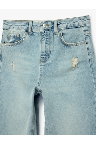 Koton Pamuklu Cepli Geniş Paça Denim Pantolon Lıght Indıgo 6skg40030ad Açık Mavi