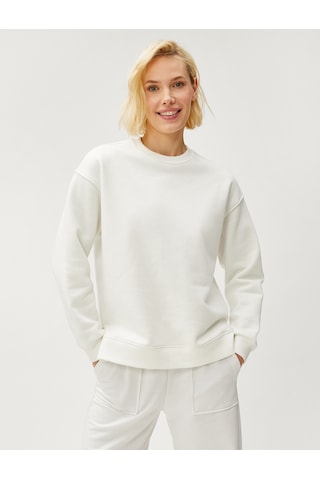 Koton Basic Sweatshirt Bisiklet Yaka Pamuklu Beyaz 3sak10195ek Beyaz