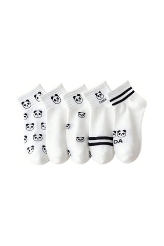 Worthy Socks 5'li Panda Desenli Patik Bilek Çorap 5 Çift Panda Yarım