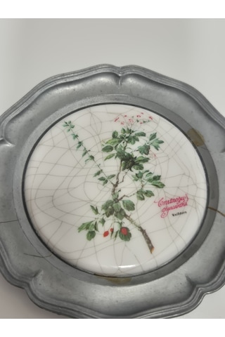 Vintage Zınn Çerçeveli Dekoratif Alıç Bitkisi Temalı Duvar Tabağı 10cm 013