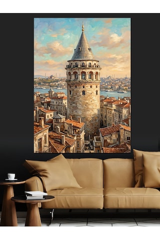 Galata Kulesi İstanbul Şehir Panoraması Dekoratif Kanvas - Mdf Ahşap Tablo